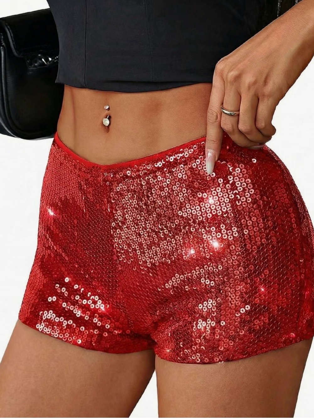 Women’s Red Sequin Bike Shorts — Shimmering Party Fit